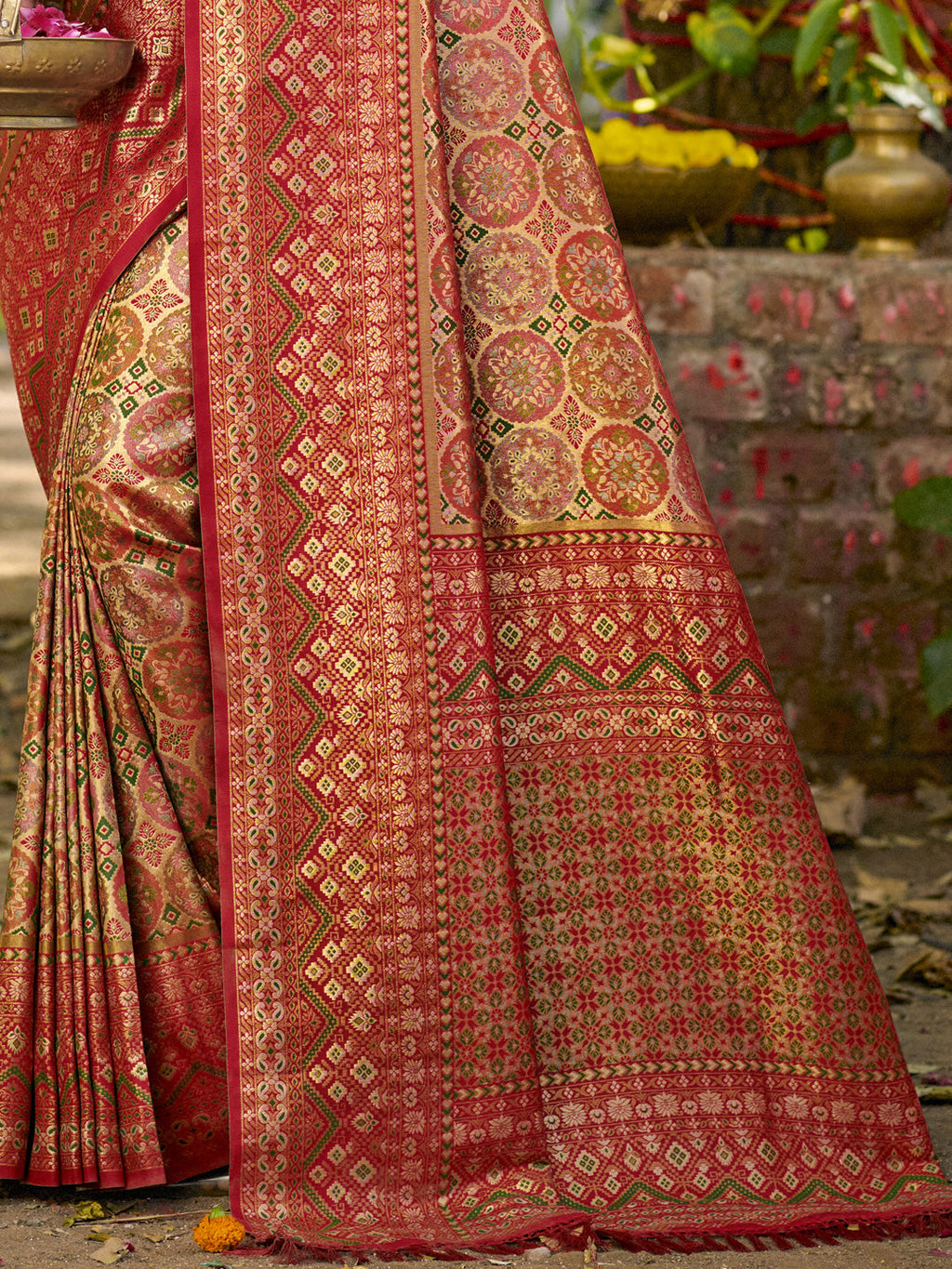 Sangam Prints Golden Silk Woven Work Traditional Saree | Grocsy