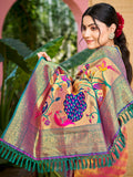 Sangam Prints Multi Color Kanjivaram Silk Woven Work Traditional Saree | Grocsy
