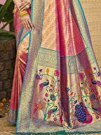Sangam Prints Multi Color Kanjivaram Silk Woven Work Traditional Saree | Grocsy