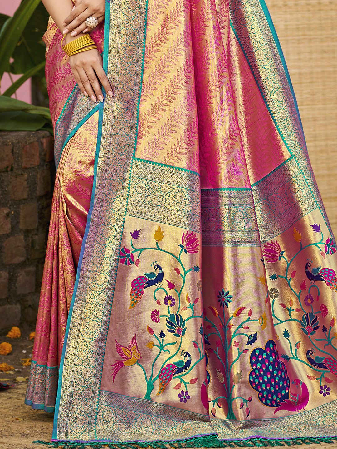 Sangam Prints Multi Color Kanjivaram Silk Woven Work Traditional Saree | Grocsy