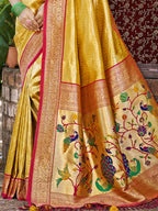 Sangam Prints Mustard Kanjivaram Silk Woven Work Traditional Saree | Grocsy