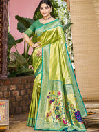 Sangam Prints Green Kanjivaram Silk Woven Work Traditional Saree | Grocsy
