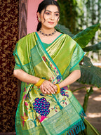 Sangam Prints Green Kanjivaram Silk Woven Work Traditional Saree | Grocsy