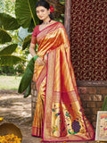 Sangam Prints Multi Color Kanjivaram Silk Woven Work Traditional Saree | Grocsy