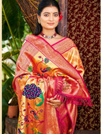 Sangam Prints Multi Color Kanjivaram Silk Woven Work Traditional Saree | Grocsy