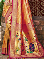 Sangam Prints Multi Color Kanjivaram Silk Woven Work Traditional Saree | Grocsy