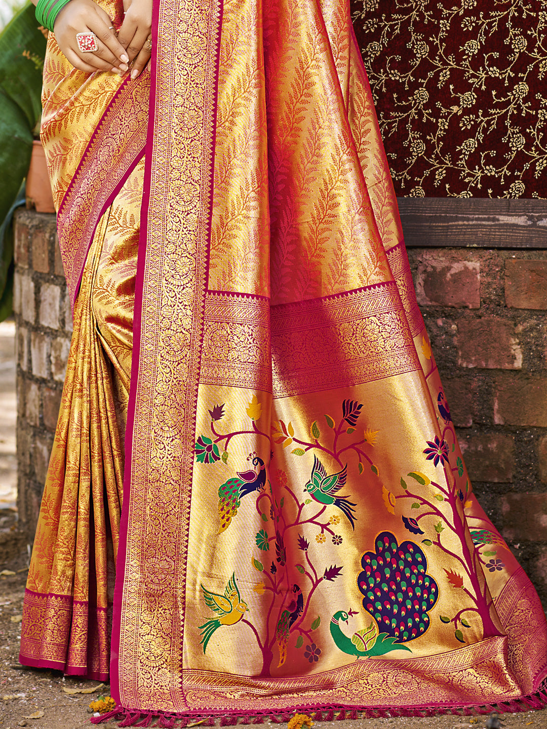 Sangam Prints Multi Color Kanjivaram Silk Woven Work Traditional Saree | Grocsy