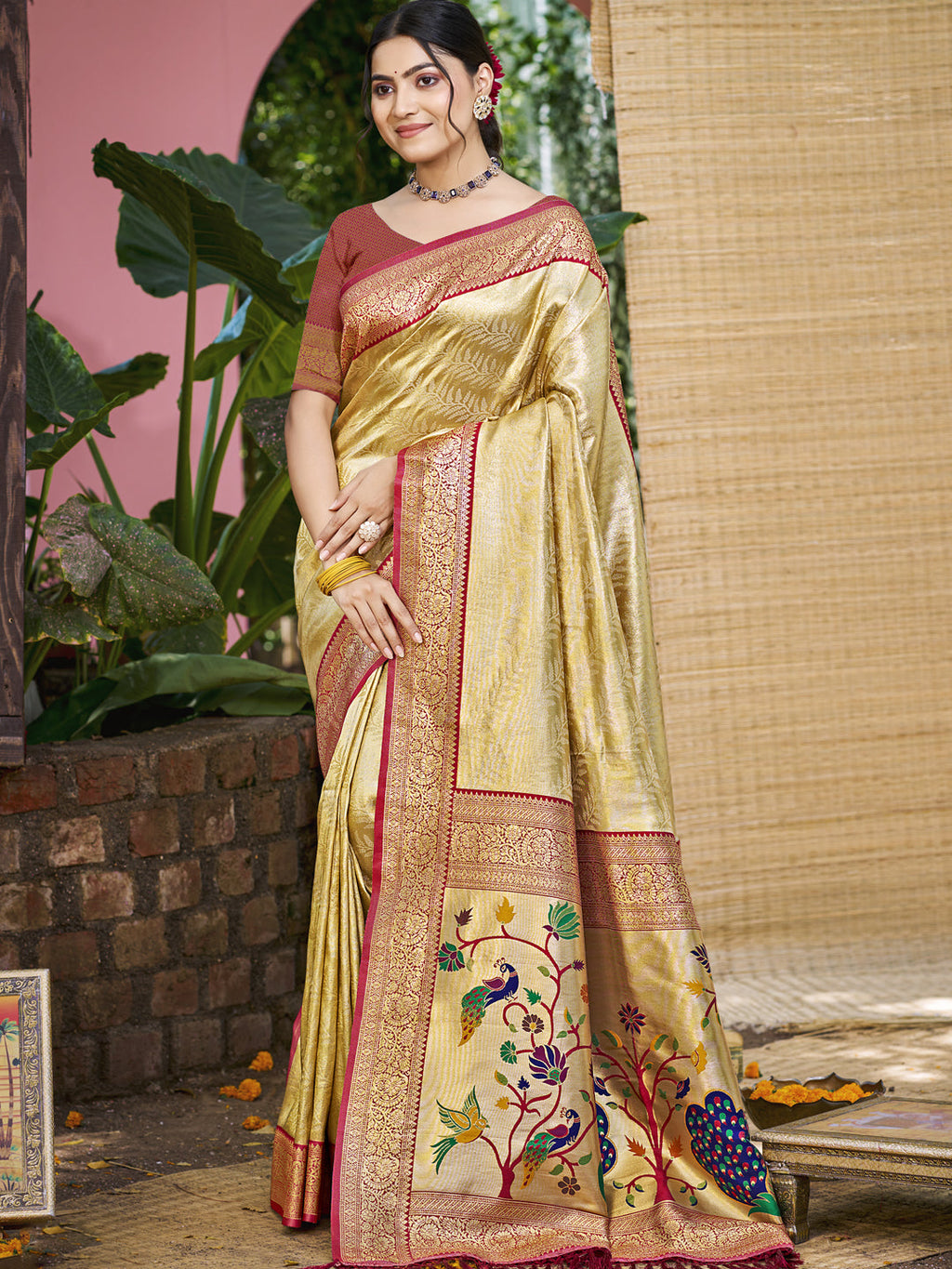 Sangam Prints Multi Color Kanjivaram Silk Woven Work Traditional Saree | Grocsy