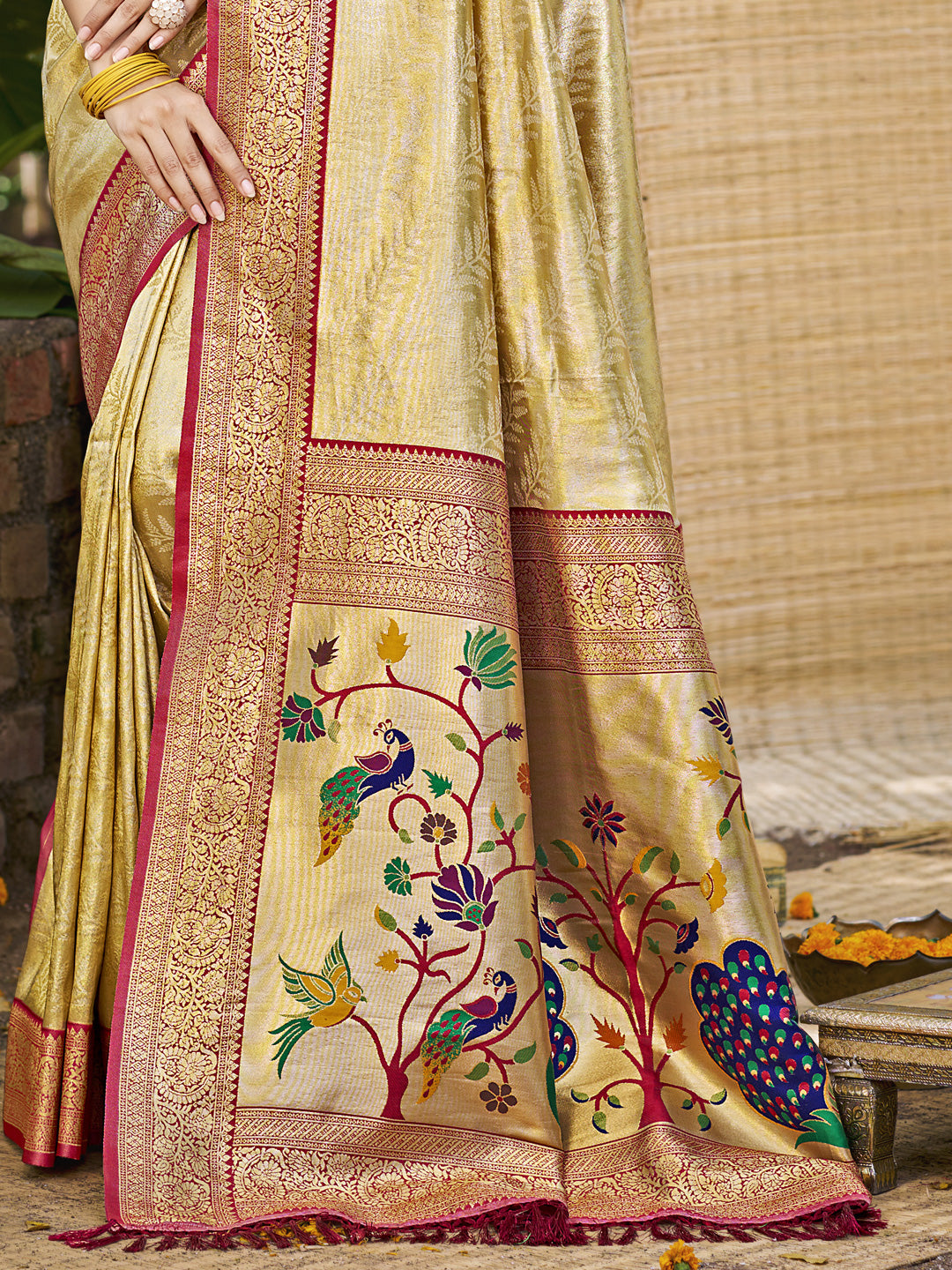 Sangam Prints Multi Color Kanjivaram Silk Woven Work Traditional Saree | Grocsy