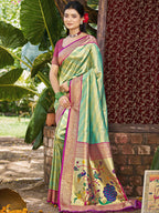 Sangam Prints Multi Color Kanjivaram Silk Woven Work Traditional Saree | Grocsy