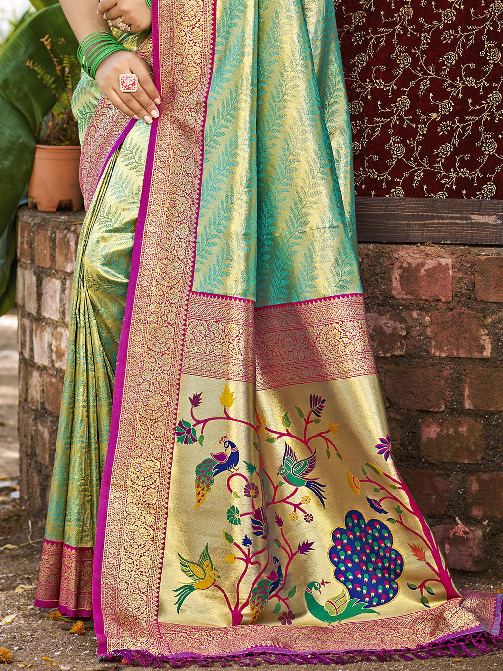 Sangam Prints Multi Color Kanjivaram Silk Woven Work Traditional Saree | Grocsy