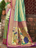 Sangam Prints Multi Color Kanjivaram Silk Woven Work Traditional Saree | Grocsy