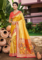 Sangam Prints Multi Color Kanjivaram Silk Woven Work Traditional Saree | Grocsy