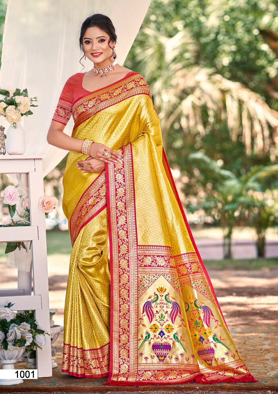 Prazu Fashion Yellow Kanjivaram Silk Weaving Wedding Wear Saree | Grocsy