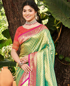 Sangam Prints Multi Color Kanjivaram Silk Woven Work Traditional Saree | Grocsy