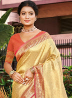 Sangam Prints Multi Color Kanjivaram Silk Woven Work Traditional Saree | Grocsy