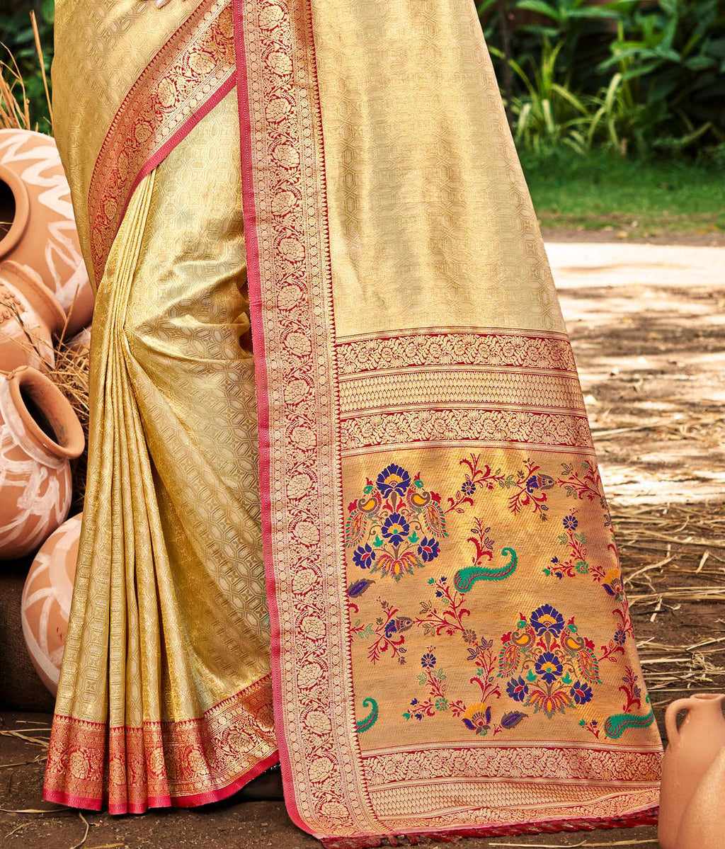 Sangam Prints Multi Color Kanjivaram Silk Woven Work Traditional Saree | Grocsy
