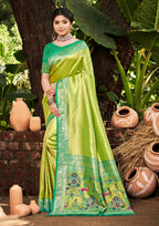 Sangam Prints Multi Color Kanjivaram Silk Woven Work Traditional Saree | Grocsy