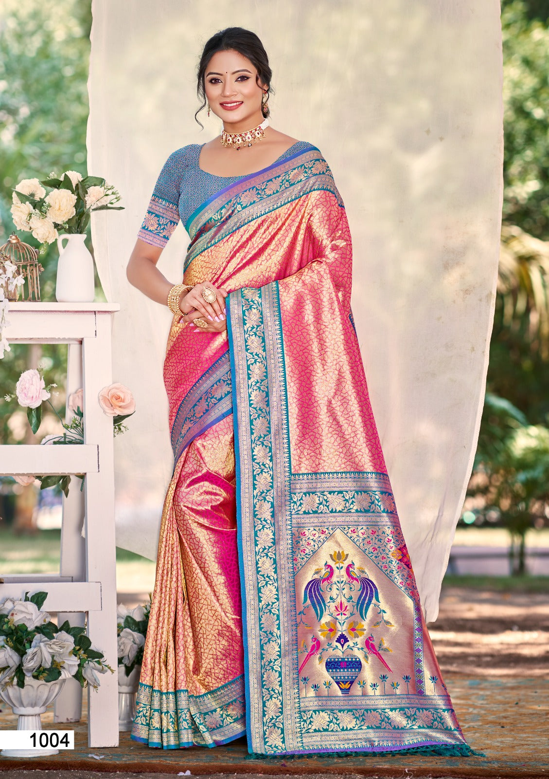 Prazu Fashion Pink Kanjivaram Silk Weaving Wedding Wear Saree | Grocsy