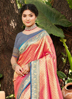 Sangam Prints Multi Color Kanjivaram Silk Woven Work Traditional Saree | Grocsy