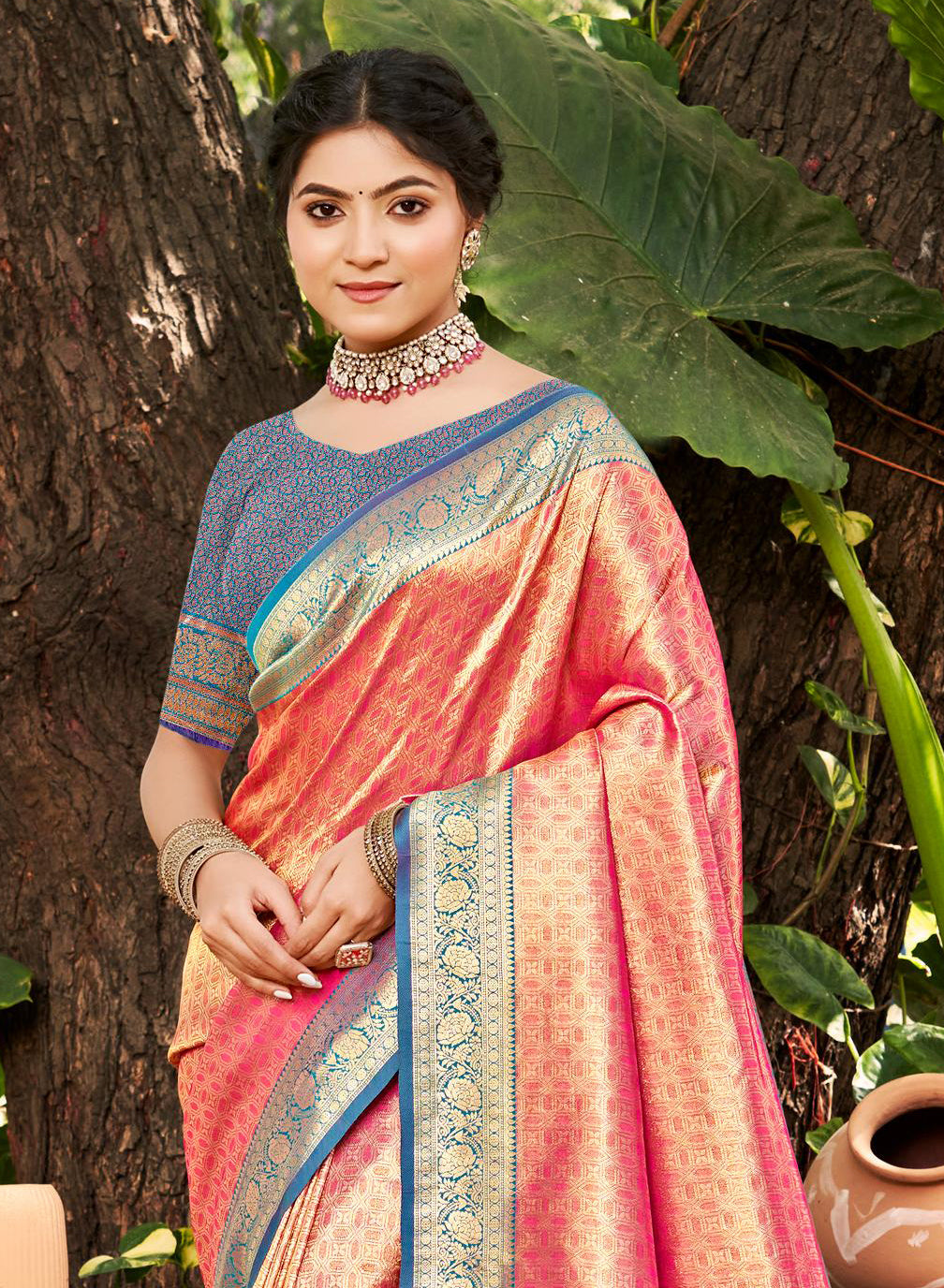 Sangam Prints Multi Color Kanjivaram Silk Woven Work Traditional Saree | Grocsy