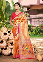 Sangam Prints Multi Color Kanjivaram Silk Woven Work Traditional Saree | Grocsy