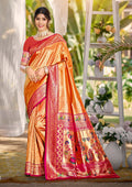 Sangam Prints Multi Color Kanjivaram Silk Woven Work Traditional Saree | Grocsy