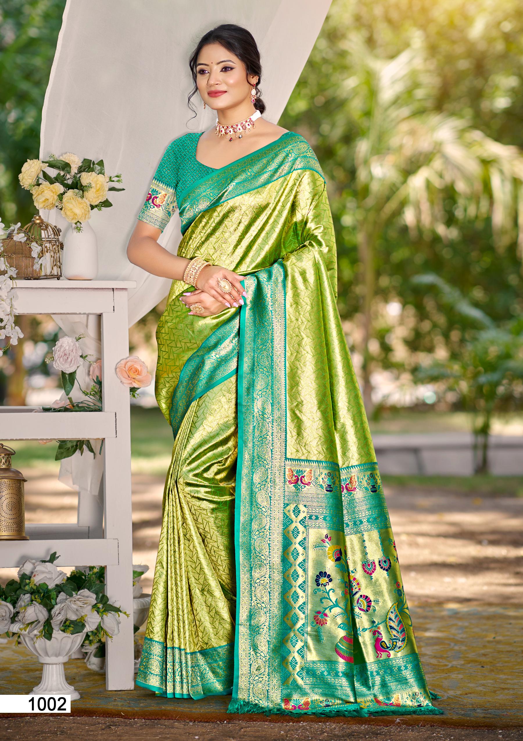Sangam Prints Multi Color Kanjivaram Silk Woven Work Traditional Saree | Grocsy