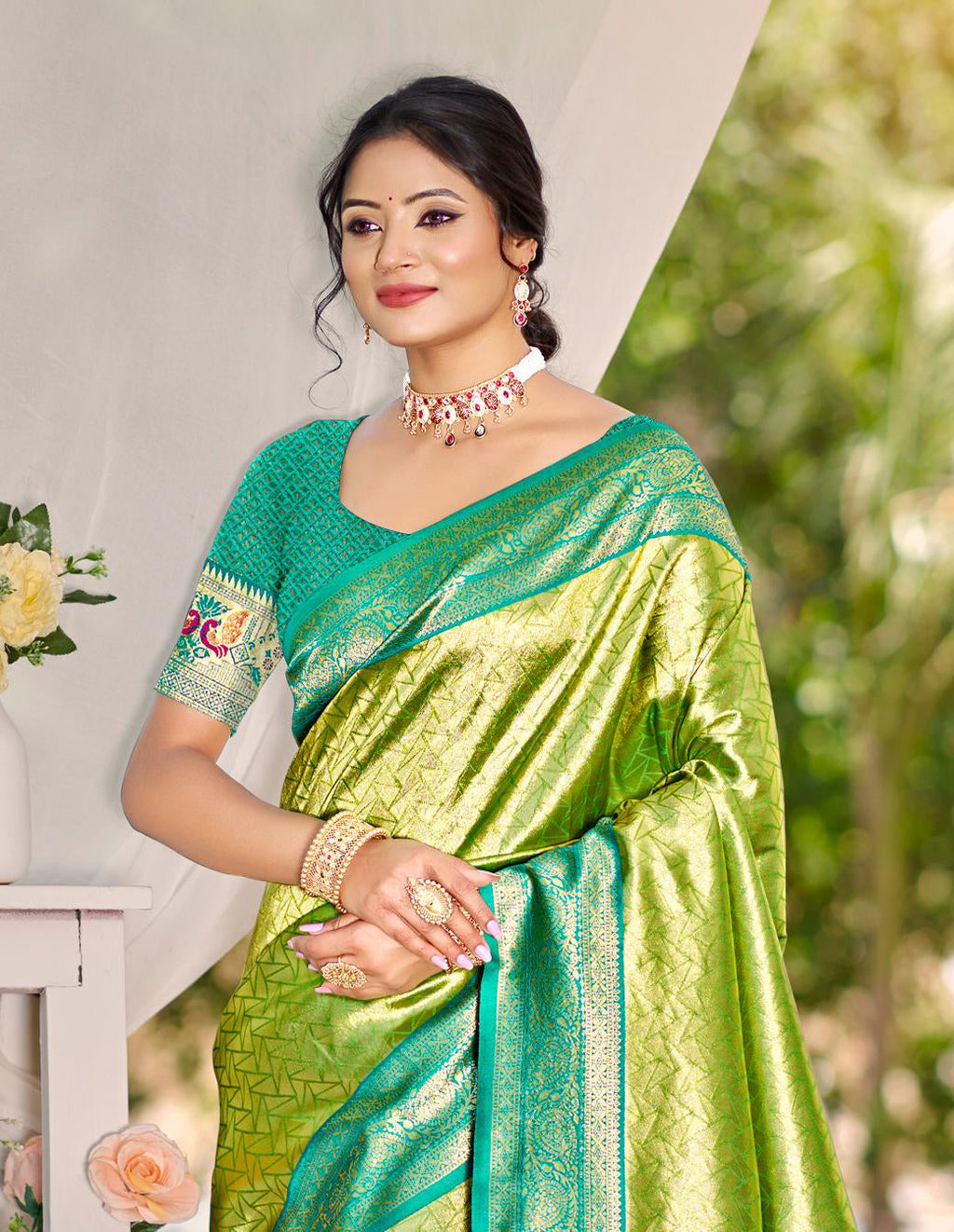 Sangam Prints Multi Color Kanjivaram Silk Woven Work Traditional Saree | Grocsy