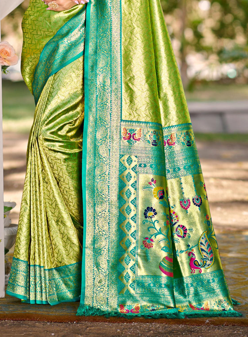 Sangam Prints Multi Color Kanjivaram Silk Woven Work Traditional Saree | Grocsy