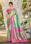 Sangam Prints Multi Color Kanjivaram Silk Woven Work Traditional Saree | Grocsy