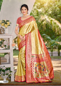 Sangam Prints Multi Color Kanjivaram Silk Woven Work Traditional Saree | Grocsy