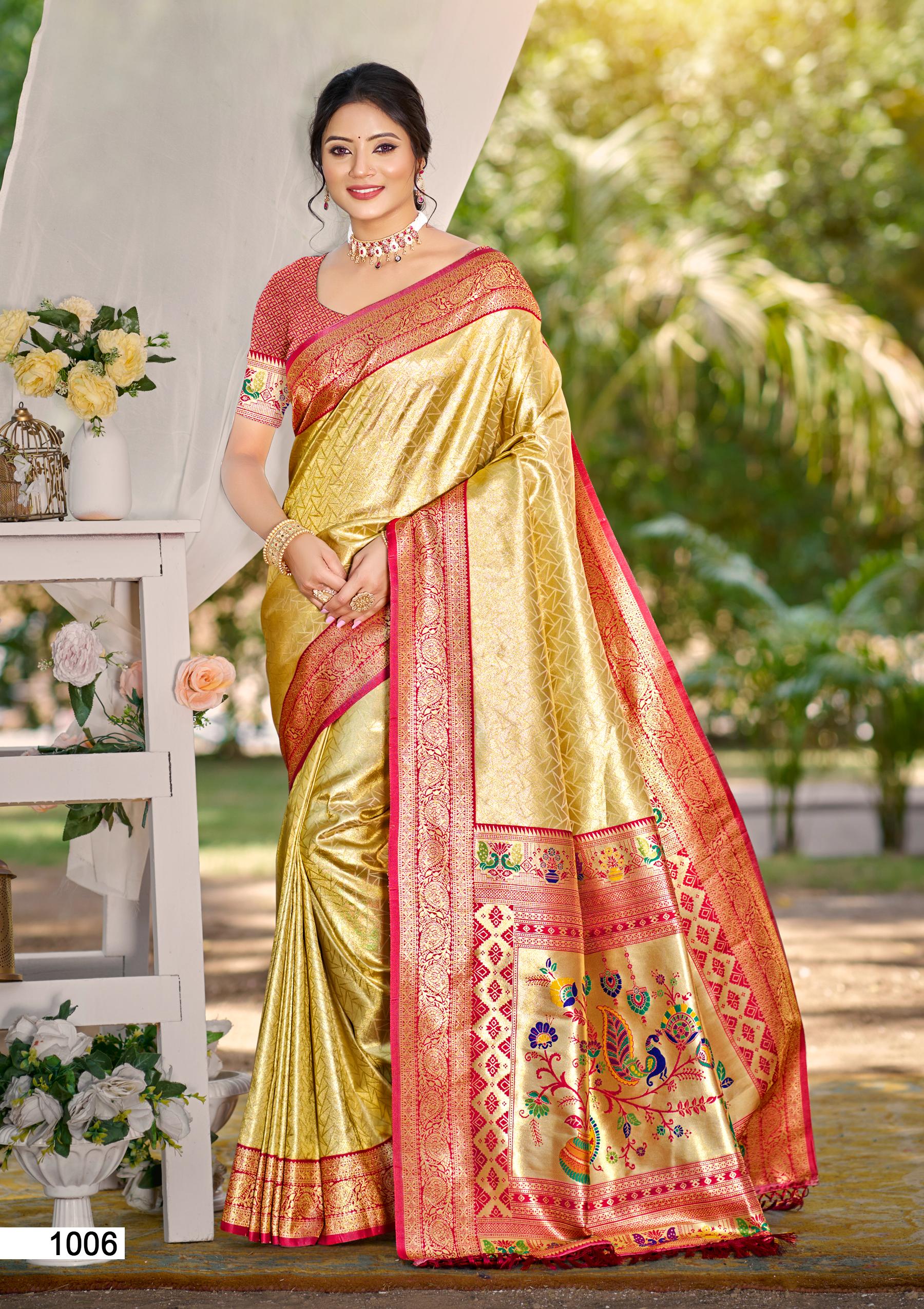 Sangam Prints Multi Color Kanjivaram Silk Woven Work Traditional Saree | Grocsy