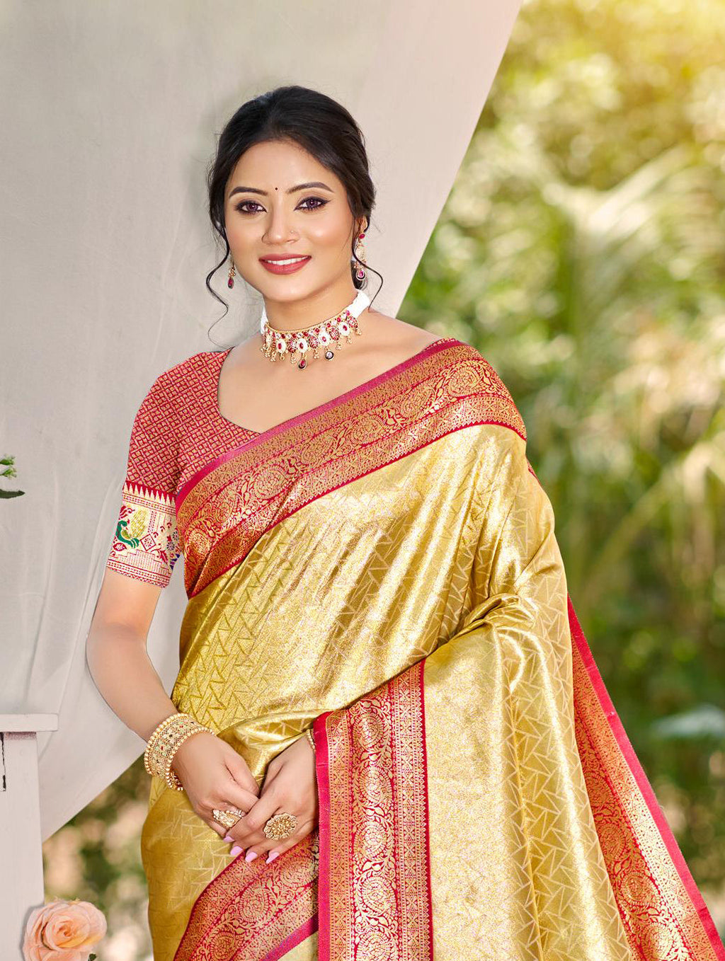 Sangam Prints Multi Color Kanjivaram Silk Woven Work Traditional Saree | Grocsy