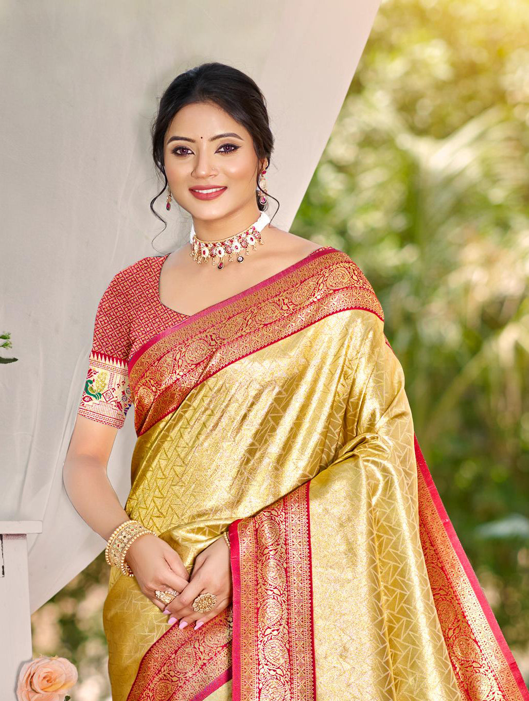 Sangam Prints Multi Color Kanjivaram Silk Woven Work Traditional Saree | Grocsy