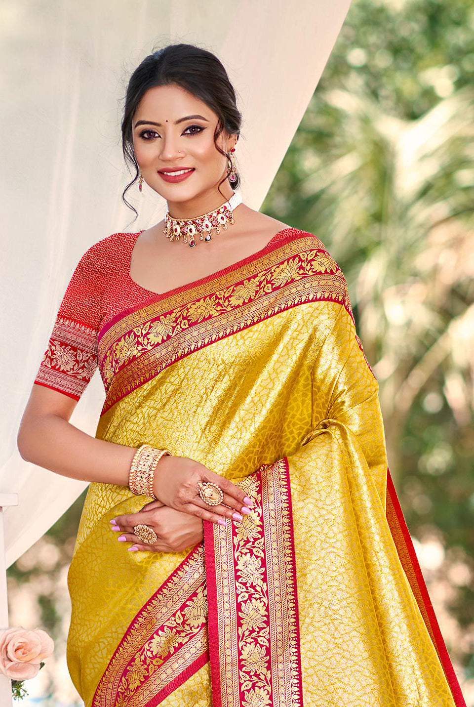 Sangam Prints Multi Color Kanjivaram Silk Woven Work Traditional Saree | Grocsy