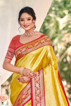Sangam Prints Multi Color Kanjivaram Silk Woven Work Traditional Saree | Grocsy