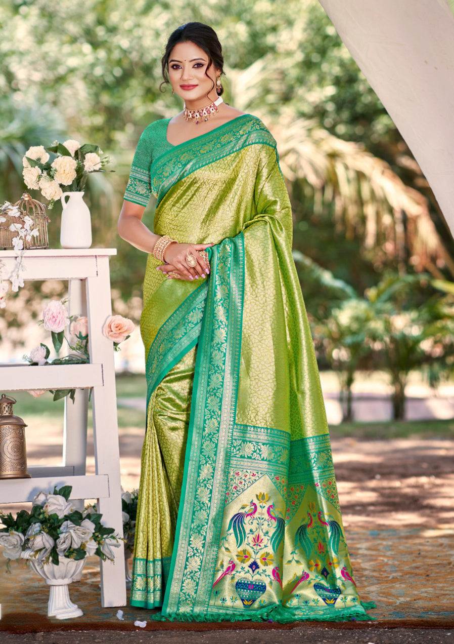 Sangam Prints Multi Color Kanjivaram Silk Woven Work Traditional Saree | Grocsy