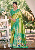 Sangam Prints Multi Color Kanjivaram Silk Woven Work Traditional Saree | Grocsy