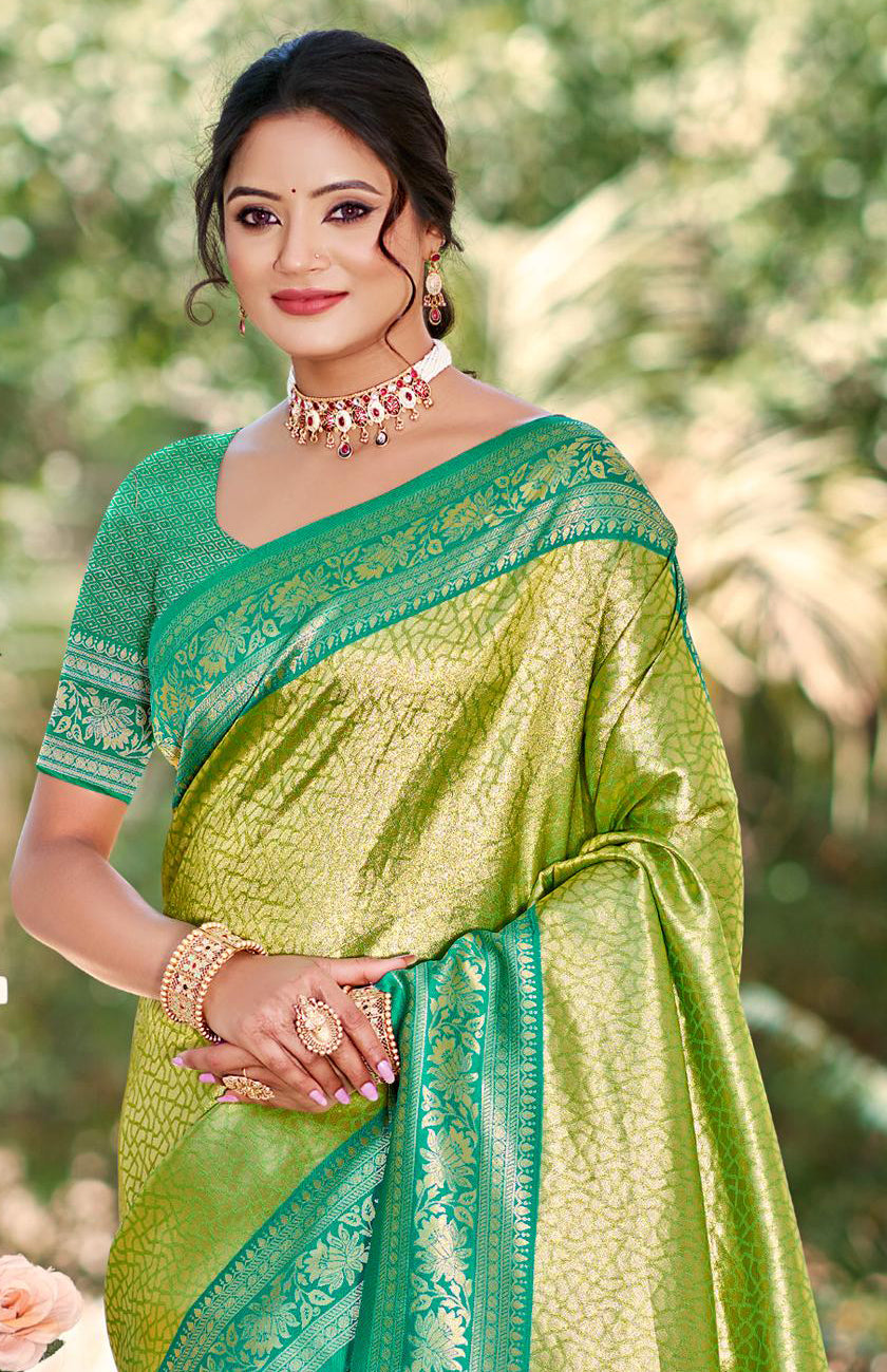 Sangam Prints Multi Color Kanjivaram Silk Woven Work Traditional Saree | Grocsy