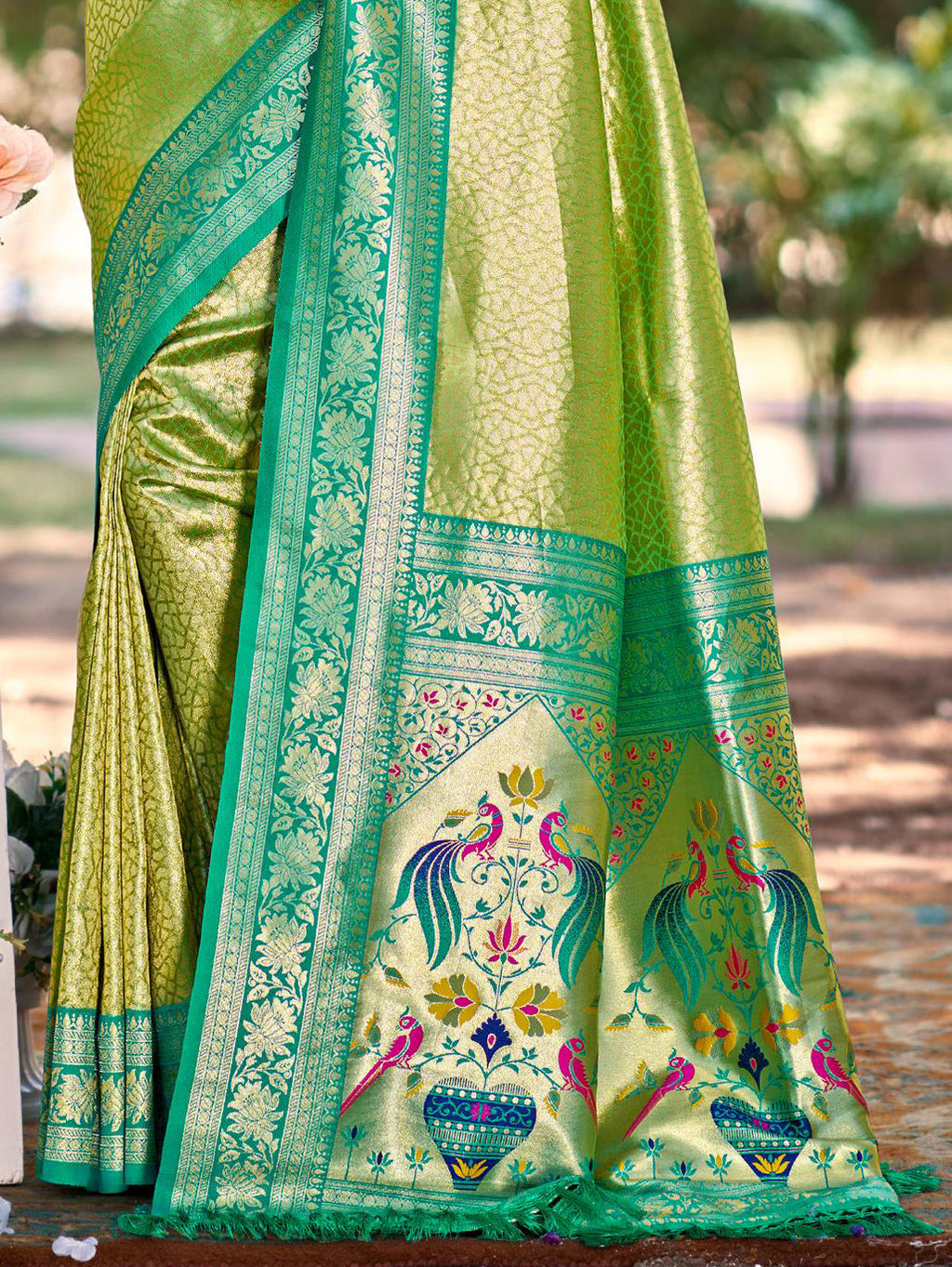 Sangam Prints Multi Color Kanjivaram Silk Woven Work Traditional Saree | Grocsy