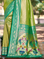 Sangam Prints Multi Color Kanjivaram Silk Woven Work Traditional Saree | Grocsy