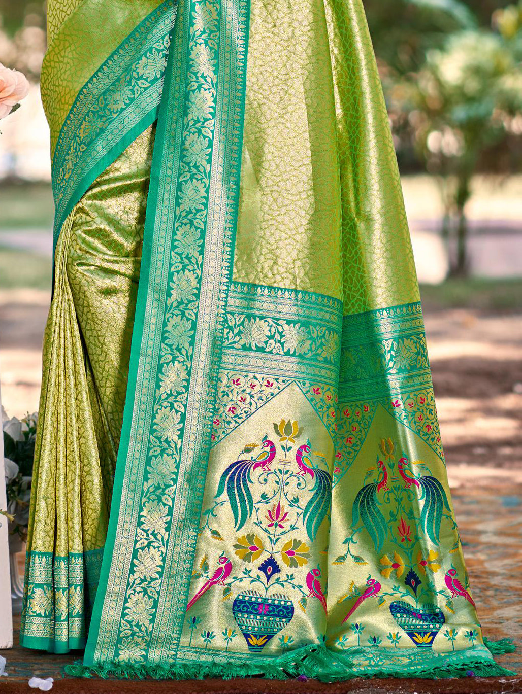 Sangam Prints Multi Color Kanjivaram Silk Woven Work Traditional Saree | Grocsy