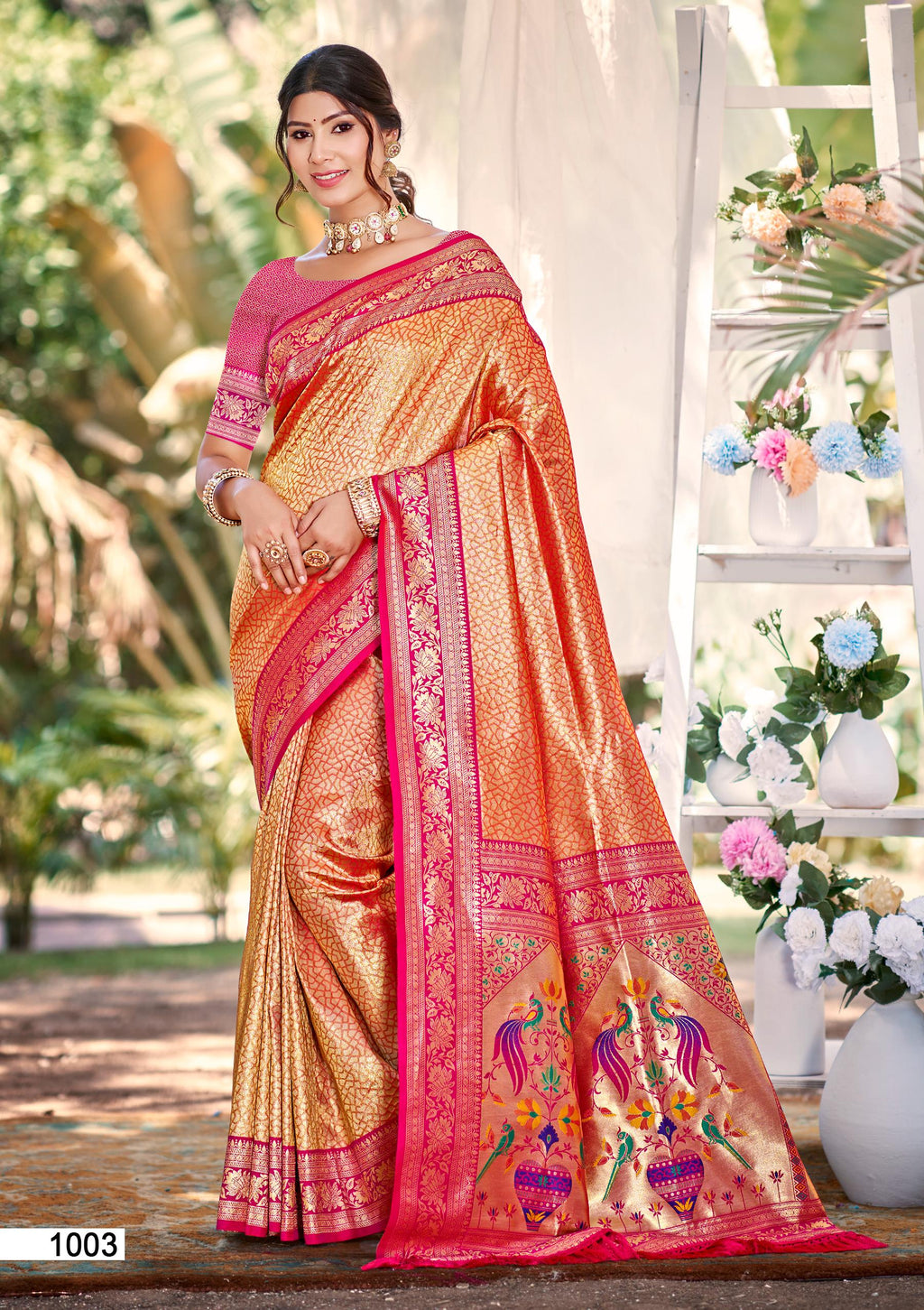 Sangam Prints Multi Color Kanjivaram Silk Woven Work Traditional Saree | Grocsy