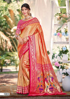 Sangam Prints Multi Color Kanjivaram Silk Woven Work Traditional Saree | Grocsy