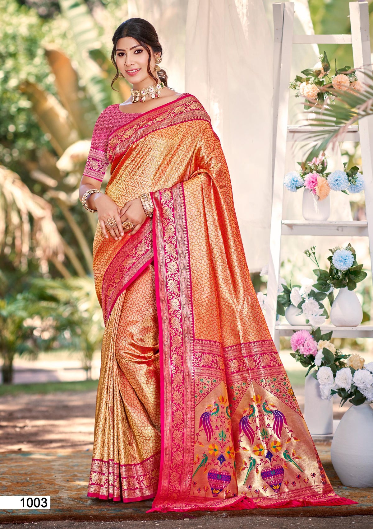 Sangam Prints Multi Color Kanjivaram Silk Woven Work Traditional Saree | Grocsy