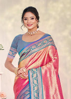 Sangam Prints Multi Color Kanjivaram Silk Woven Work Traditional Saree | Grocsy