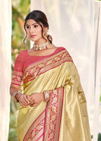 Sangam Prints Multi Color Kanjivaram Silk Woven Work Traditional Saree | Grocsy