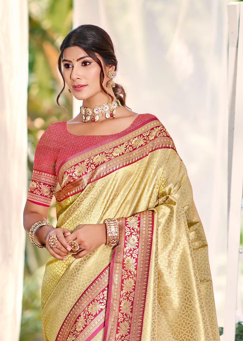 Sangam Prints Multi Color Kanjivaram Silk Woven Work Traditional Saree | Grocsy