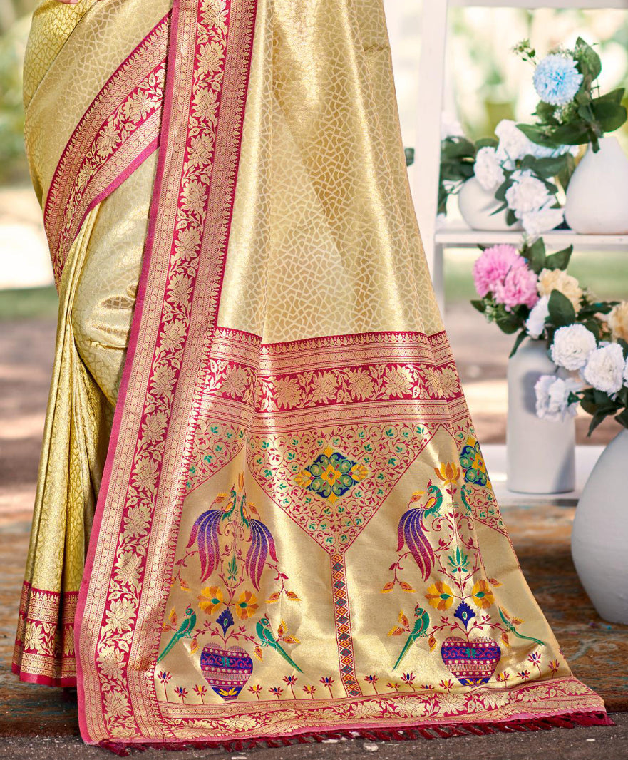 Sangam Prints Multi Color Kanjivaram Silk Woven Work Traditional Saree | Grocsy